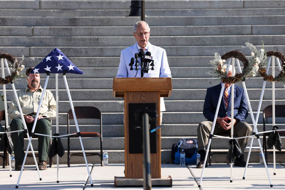 John Mclean giving speech at Mann Gulch memorial event
